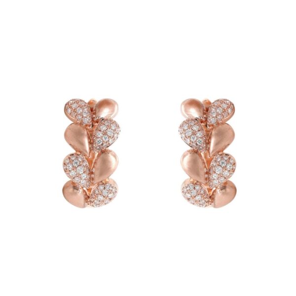 Earrings with Satin-finished Petals in Rose Gold with White Diamonds
