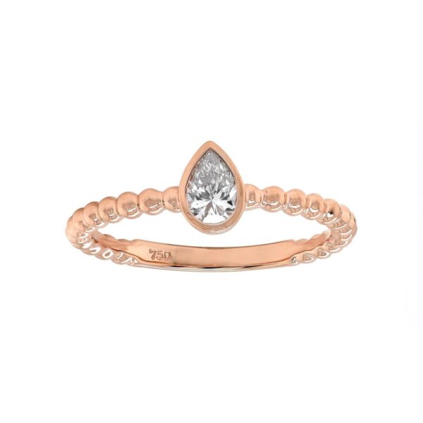 Beaded Band Ring in Rose Gold with Pear Shape Diamond