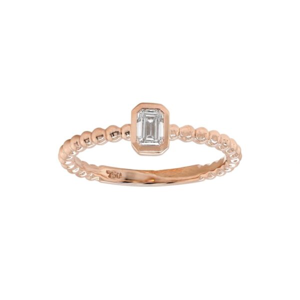 Beaded Band Ring in Rose Gold with Emerald Shape Diamond