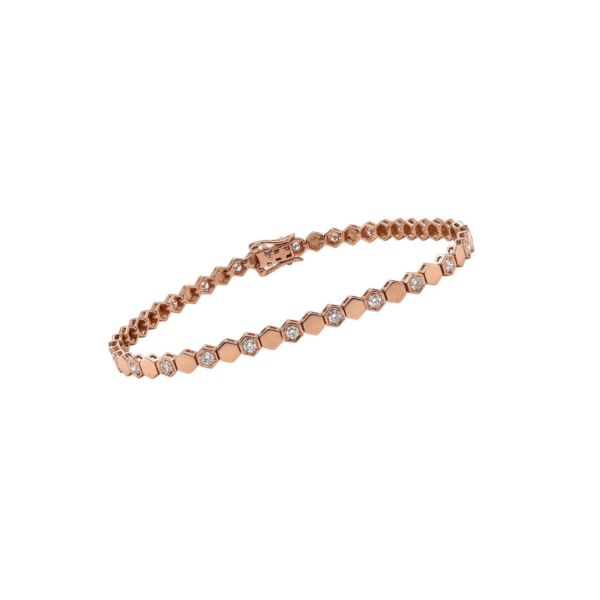 Hexagon Shape Bracelet in Rose Gold with Round Diamonds