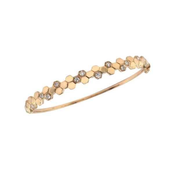 Hexagon Shape Bracelet in Rose Gold with Round Diamonds