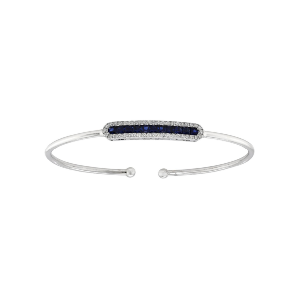 Flexible Bracelet in White Gold with Round Diamonds and Blue Sapphires