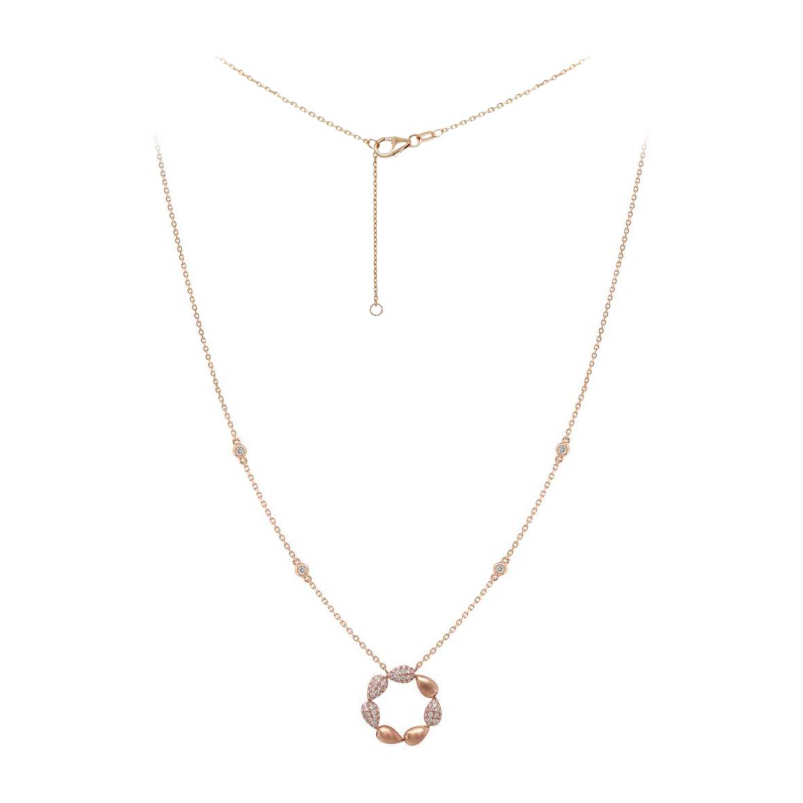 Round Pendant with Satin-finished Petals in Rose Gold and White Diamonds