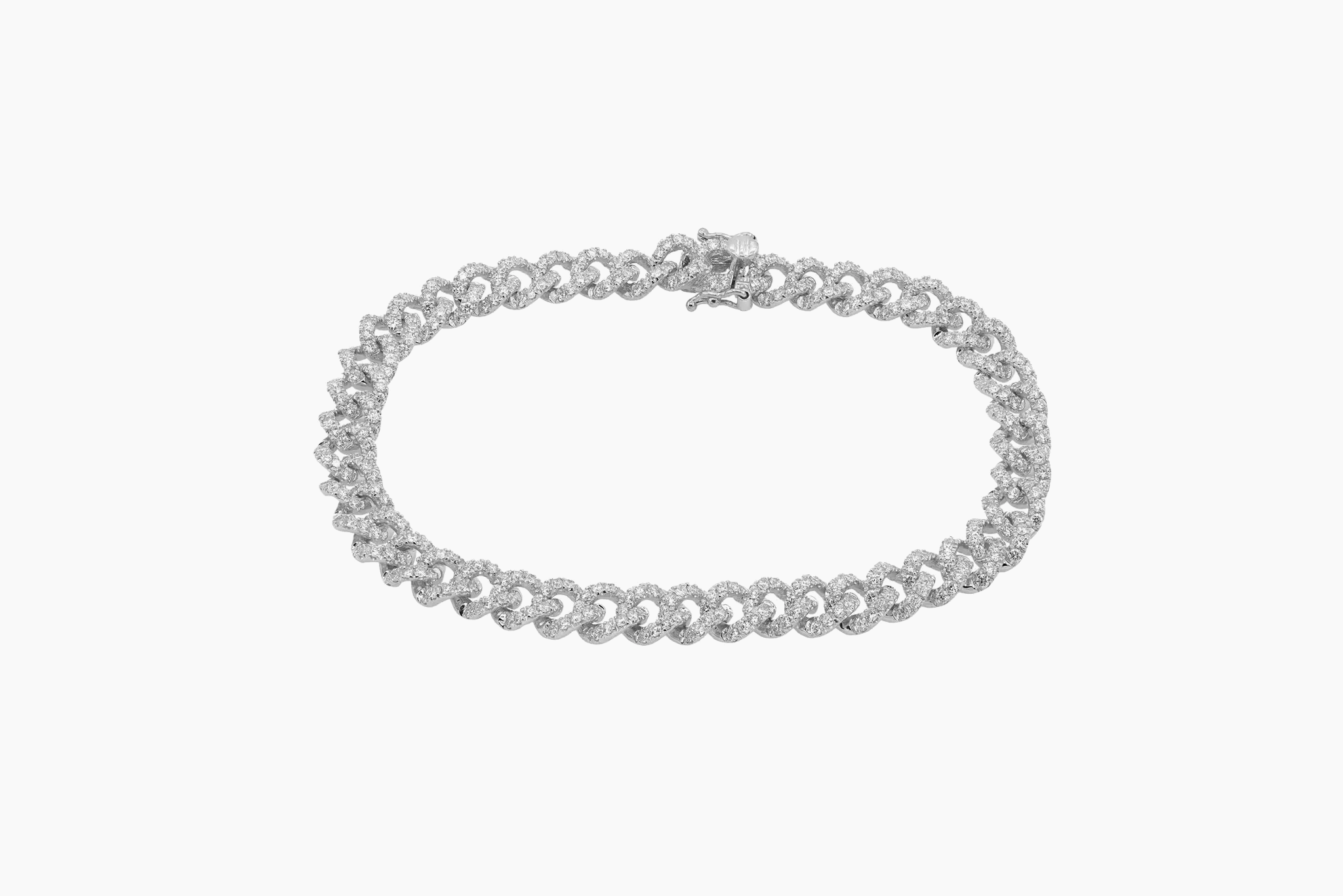 Gourmette Bracelet in White Gold with Round Diamonds